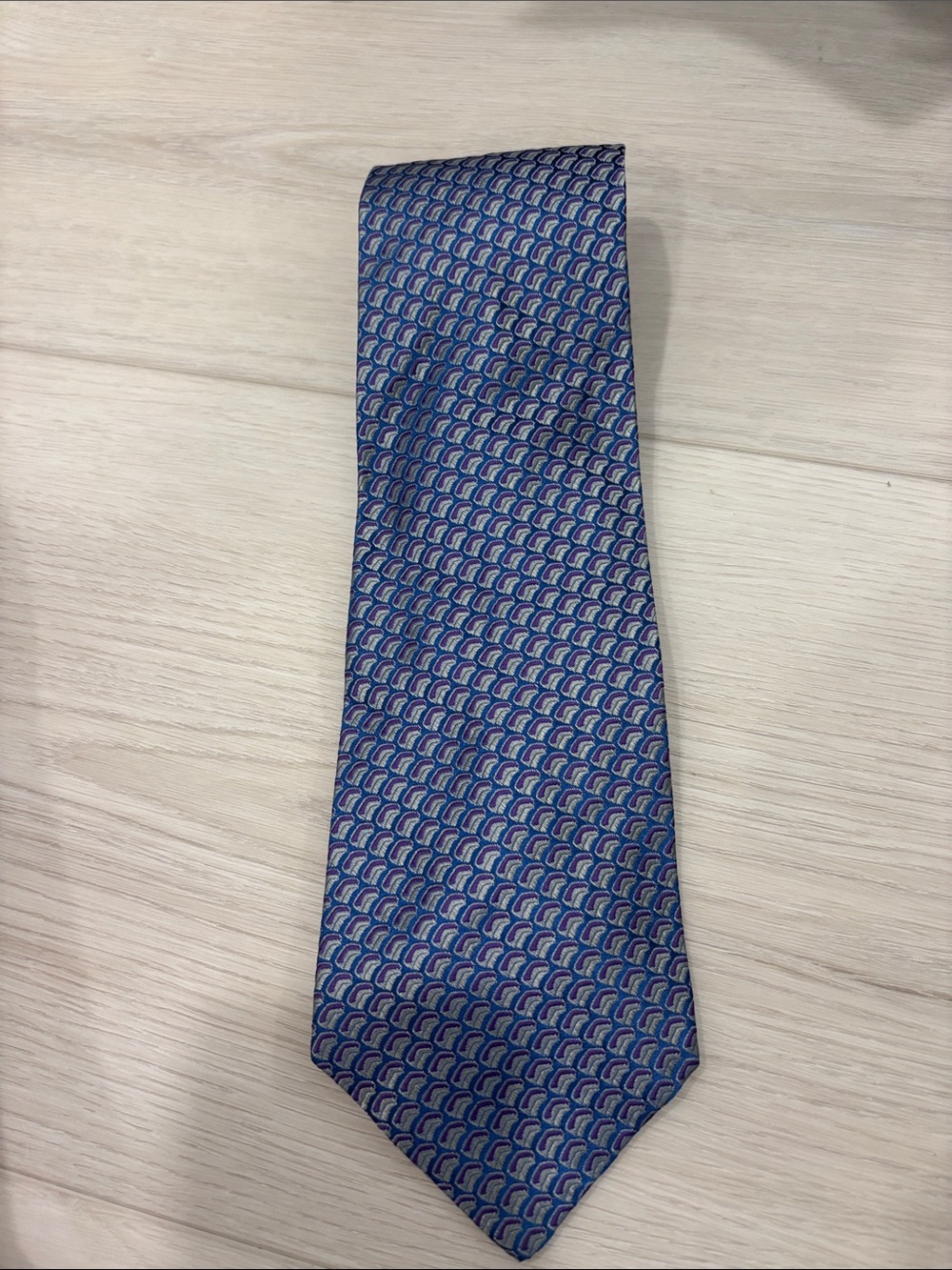 Charvet Blue Geometric Silk Tie with Subtle Purple Accents